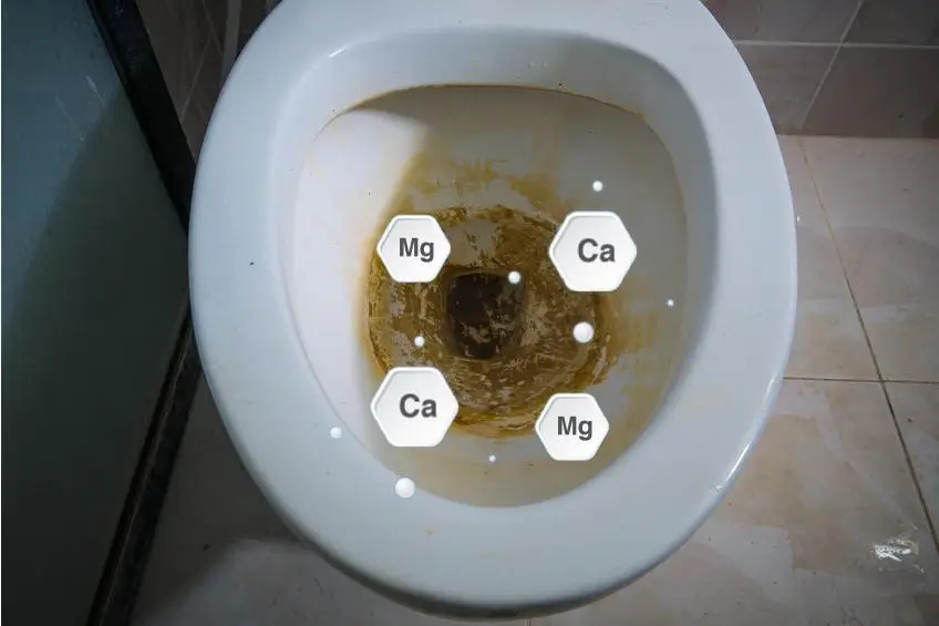 Kalkablagerungen unter der Oberfläche der Toilette im Querschnitt dargestellt
